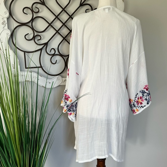 ANNE LIEGE Size 1X White Open Embroidered Kimono Blouse Top - Picture 4 of 6